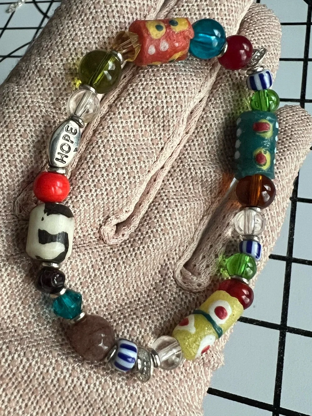 Vintage African Glass Trade Bead Stretch Bracelet - Multicolor Boho Hope